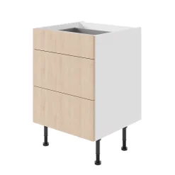 Meuble bas de cuisine avec 3 tiroirs GoodHome Chia effet chêne clair et blanc L. 60 x H. 72 cm