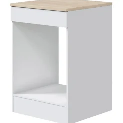 Meuble bas de cuisine avec plan de travail pour four coloris blanc brillant /chêne canadien - H. 90 x L. 60 x P. 60 cm