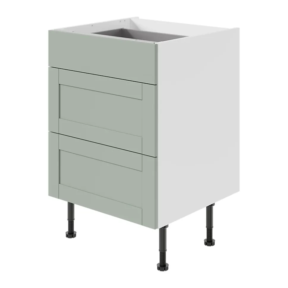 Meuble bas de cuisine avec 3 tiroirs GoodHome Ash vert sauge L. 60 x H. 72 cm