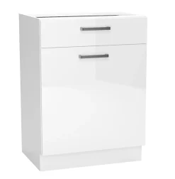 Meuble bas de cuisine avec 1 porte et 1 tiroir coloris blanc - longueur 60 x profondeur 44,60 x hauteur 82 cm