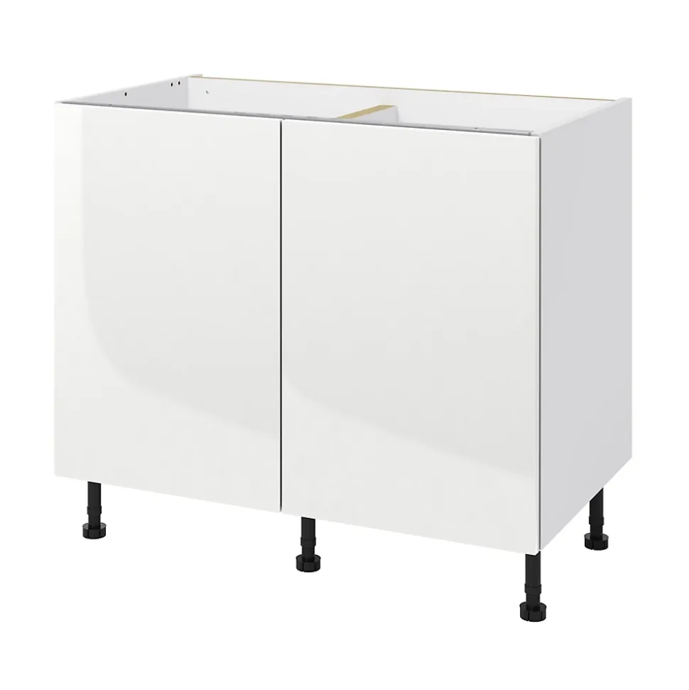 Meuble bas de cuisine avec 2 portes GoodHome Stevia blanc brillant L. 100 x H. 72 cm