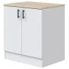 Meuble bas de cuisine sous évier 2 portes avec plan de travail coloris blanc brillant /chêne canadien - H. 90 x L. 80 x P. 60 cm