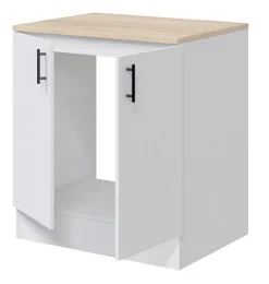 Meuble bas de cuisine sous évier 2 portes avec plan de travail coloris blanc brillant /chêne canadien - H. 90 x L. 80 x P. 60 cm