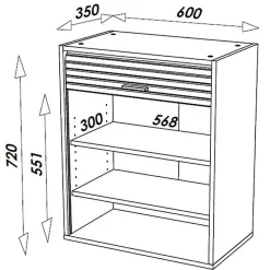 Meuble Cuisine Chêne Façade Décor 2 Etagères Largeur 60 Haut 72 Prof 35 cm - Vagues Grises 810 - L 60 x l 35 x H 72 cm