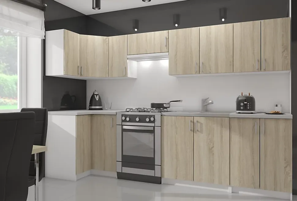 Meuble de cuisine bas / à four AKORD S60 OLIWIA modulable Blanc 60 cm 1 porte couleur Chêne Sonoma 1 étagère 60x55x82 cm