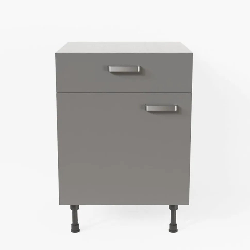 Meuble de cuisine bas - 1 porte + 1 tiroir - 60 cm - Caisson coloris Lino