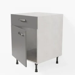 Meuble de cuisine bas - 1 porte + 1 tiroir - 60 cm - Caisson coloris Lino