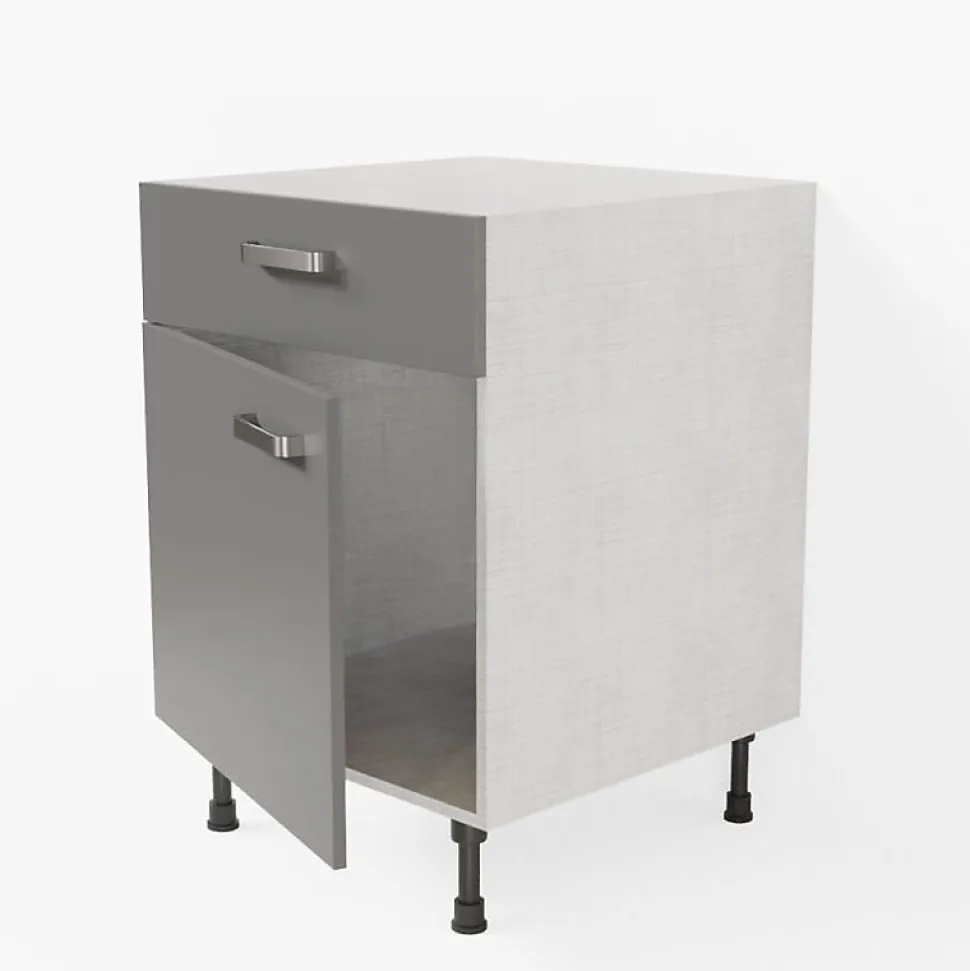 Meuble de cuisine bas - 1 porte + 1 tiroir - 60 cm - Caisson coloris Lino