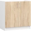 Meuble de cuisine bas / pour évier AKORD S80 LIMA modulable Blanc 80 cm 2 portes couleur Chêne Sonoma 1 étagère 80x44,5x82 cm