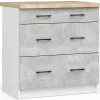 Meuble de cuisine bas AKORD S80 OLIWIA modulable Blanc 80 cm 3 tiroirs façade Béton 80x46x85 cm