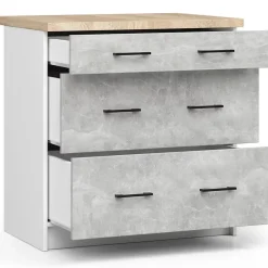 Meuble de cuisine bas AKORD S80 OLIWIA modulable Blanc 80 cm 3 tiroirs façade Béton 80x46x85 cm