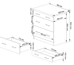 Meuble de cuisine bas AKORD S80 OLIWIA modulable Blanc 80 cm 3 tiroirs façade Béton 80x46x85 cm