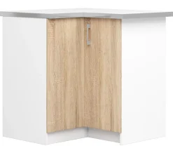 Meuble de cuisine bas AKORD S90 d'angle LIMA modul. Blanc 84 cm 2 portes façade Chêne Sonoma 2 étagères 84x44,5x85,5 cm