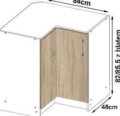 Meuble de cuisine bas AKORD S90 d'angle LIMA modul. Blanc 84 cm 2 portes façade Chêne Sonoma 2 étagères 84x44,5x85,5 cm