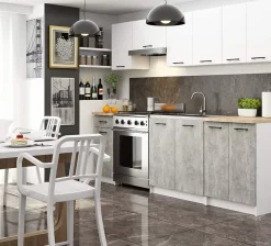 Meuble de cuisine bas AKORD S50 OLIWIA modulable Blanc 50 cm 1 porte 1 tiroir façade Béton 2 étagères 50x46x85 cm