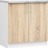 Meuble de cuisine bas AKORD S80 LIMA modulable Blanc 80 cm 2 portes façade Chêne Sonoma 2 étagères 80x44,5x82 cm