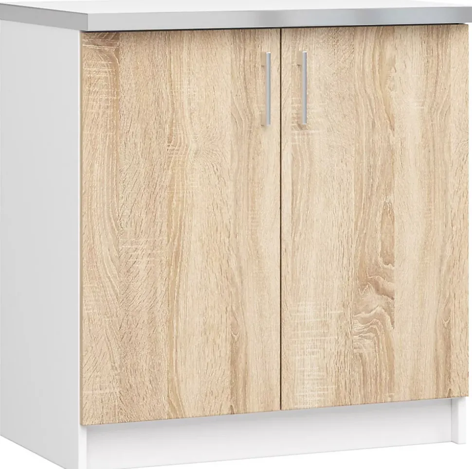 Meuble de cuisine bas AKORD S80 LIMA modulable Blanc 80 cm 2 portes façade Chêne Sonoma 2 étagères 80x44,5x82 cm