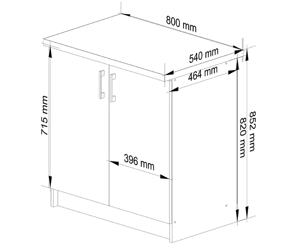 Meuble de cuisine bas AKORD S80 LIMA modulable Blanc 80 cm 2 portes façade Chêne Sonoma 2 étagères 80x44,5x82 cm