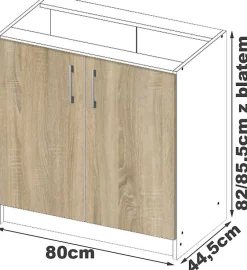 Meuble de cuisine bas AKORD S80 LIMA modulable Blanc 80 cm 2 portes façade Chêne Sonoma 2 étagères 80x44,5x82 cm