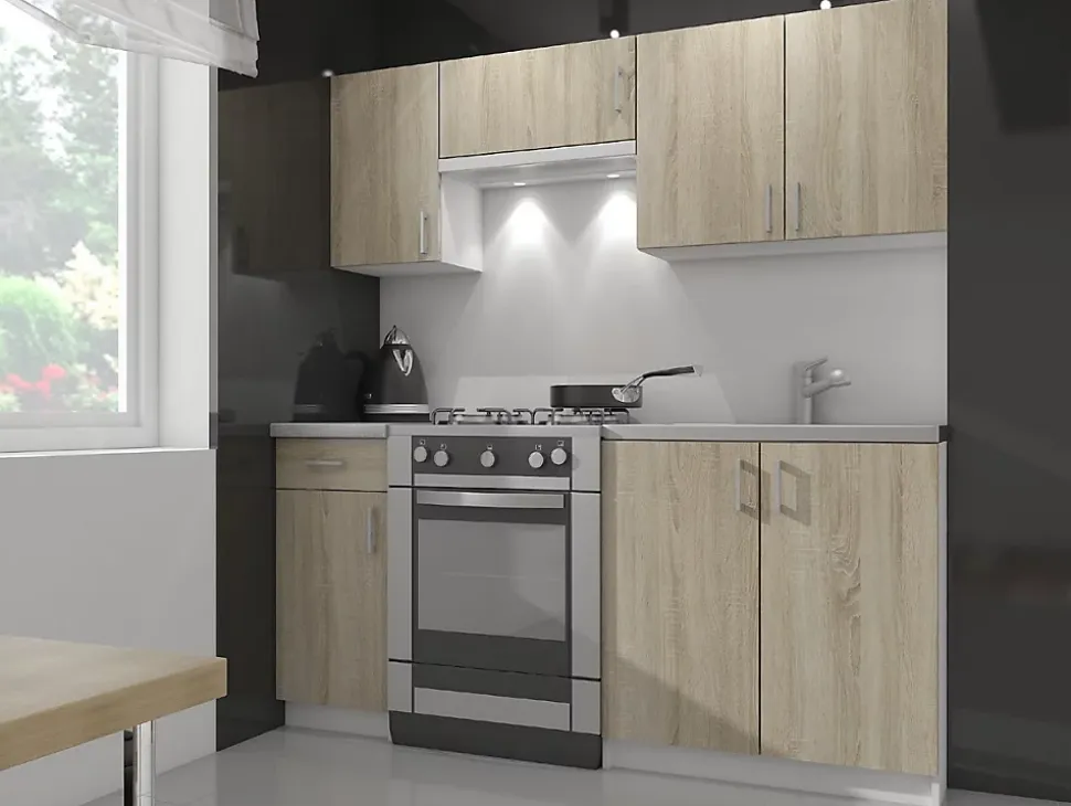 Meuble de cuisine bas AKORD S80 LIMA modulable Blanc 80 cm 2 portes façade Chêne Sonoma 2 étagères 80x44,5x82 cm