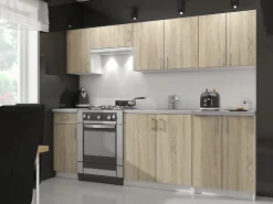 Meuble de cuisine bas AKORD S80 LIMA modulable Blanc 80 cm 2 portes façade Chêne Sonoma 2 étagères 80x44,5x82 cm