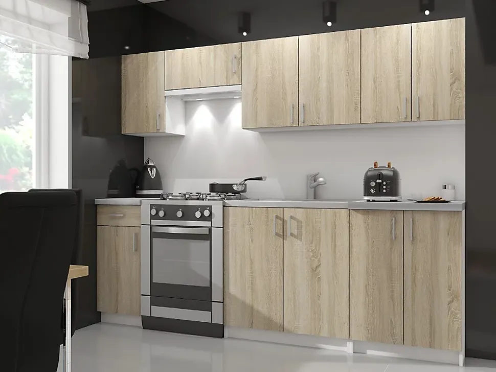 Meuble de cuisine bas AKORD S80 LIMA modulable Blanc 80 cm 2 portes façade Chêne Sonoma 2 étagères 80x44,5x82 cm