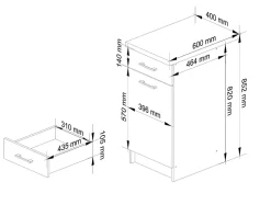 Meuble de cuisine bas AKORD S40 OLIWIA modulable Blanc 40 cm 1 porte 1 tiroir façade Béton 2 étagères 40x46x85 cm