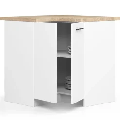 Meuble de cuisine bas AKORD S90 d'angle avec plan de travail OLIWIA Blanc 90 cm 2 portes façade Blanche 2 étagères 90x46x85 cm