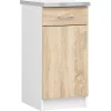 Meuble de cuisine bas AKORD S40 LIMA modulable Blanc 40 cm 1 porte 1 tiroir façade Chêne Sonoma 2 étagères 40x44,5x82 cm