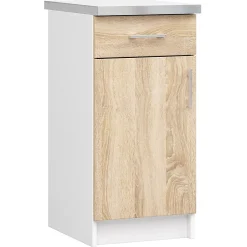 Meuble de cuisine bas AKORD S40 LIMA modulable Blanc 40 cm 1 porte 1 tiroir façade Chêne Sonoma 2 étagères 40x44,5x82 cm