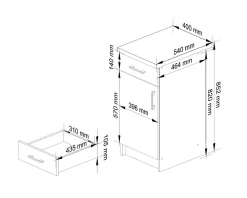 Meuble de cuisine bas AKORD S40 LIMA modulable Blanc 40 cm 1 porte 1 tiroir façade Chêne Sonoma 2 étagères 40x44,5x82 cm