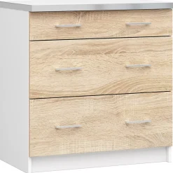 Meuble de cuisine bas AKORD S80 LIMA modulable Blanc 80 cm 3 tiroirs façade Chêne Sonoma 80x44,5x82 cm