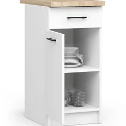 Meuble de cuisine bas AKORD S50 OLIWIA modulable Blanc 50 cm 1 porte 1 tiroir façade Blanche 2 étagères 50x46x85 cm