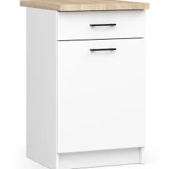 Meuble de cuisine bas AKORD S50 OLIWIA modulable Blanc 50 cm 1 porte 1 tiroir façade Blanche 2 étagères 50x46x85 cm