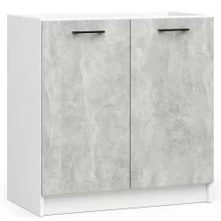 Meuble de cuisine bas pour évier OLIWIA modulable Blanc 80 cm 2 portes couleur Béton 1 étagère 80x46x82 cm