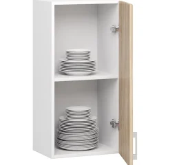 Meuble de cuisine haut AKORD W40 LIMA modulable Blanc 40 cm 1 porte façade Chêne Sonoma 2 étagères 40x30,5x72 cm