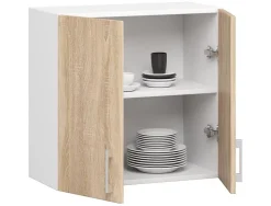Meuble de cuisine haut AKORD W60 LIMA modulable Blanc 60 cm 2 portes façade Chêne Sonoma 2 étagères 60x30,5x58 cm