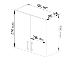 Meuble de cuisine haut AKORD W60 LIMA modulable Blanc 60 cm 2 portes façade Chêne Sonoma 2 étagères 60x30,5x58 cm