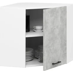 Meuble de cuisine haut AKORD W60 OLIWIA modulable Blanc 60 cm 1 porte façade Béton 2 étagères 60x30x58 cm