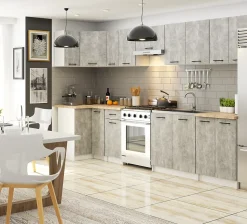 Meuble de cuisine haut AKORD W60 OLIWIA modulable Blanc 60 cm 1 porte façade Béton 2 étagères 60x30x58 cm