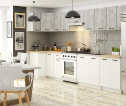 Meuble de cuisine haut AKORD W60 OLIWIA modulable Blanc 60 cm 1 porte façade Béton 2 étagères 60x30x58 cm