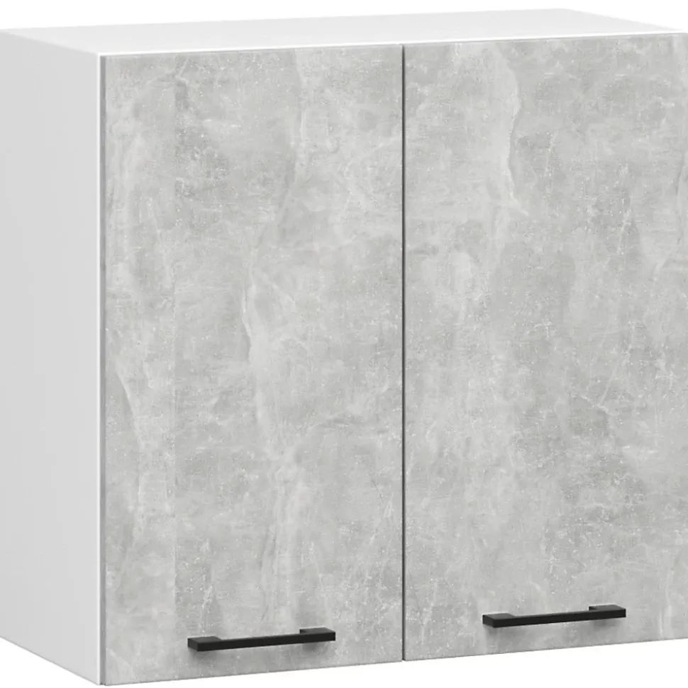 Meuble de cuisine haut AKORD W60 OLIWIA modulable Blanc 60 cm 2 portes façade Béton 2 étagères 60x30x58 cm