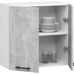 Meuble de cuisine haut AKORD W60 OLIWIA modulable Blanc 60 cm 2 portes façade Béton 2 étagères 60x30x58 cm