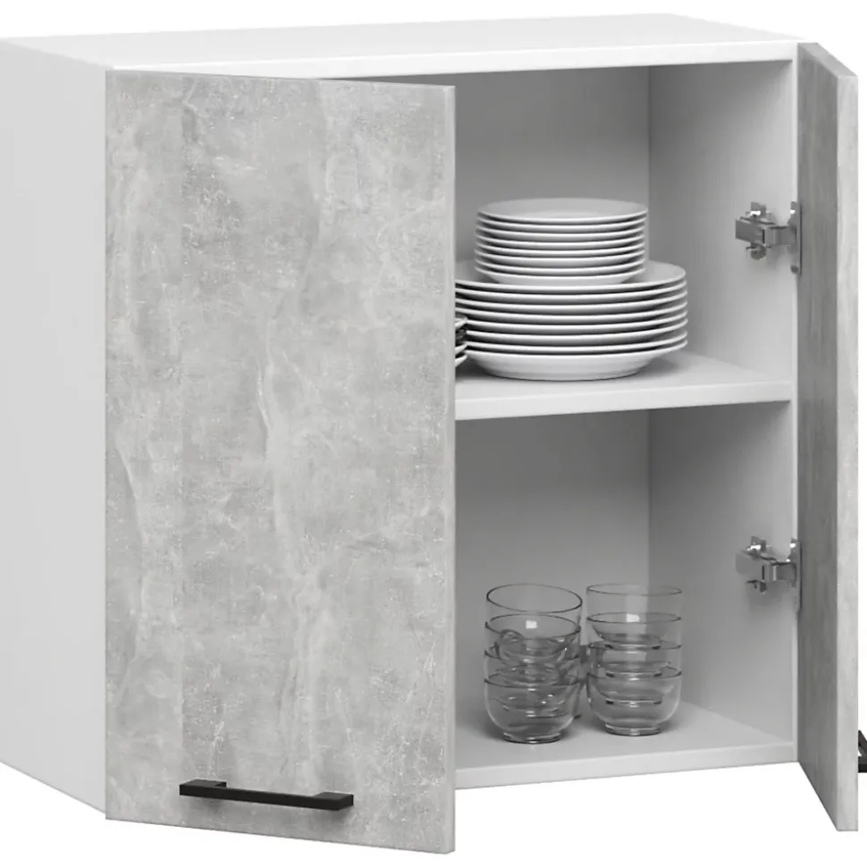 Meuble de cuisine haut AKORD W60 OLIWIA modulable Blanc 60 cm 2 portes façade Béton 2 étagères 60x30x58 cm