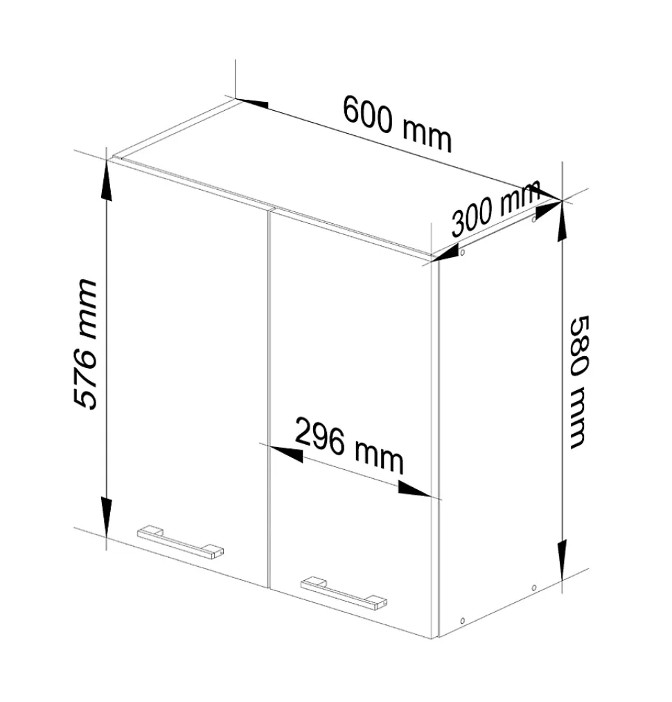 Meuble de cuisine haut AKORD W60 OLIWIA modulable Blanc 60 cm 2 portes façade Béton 2 étagères 60x30x58 cm