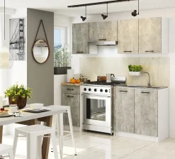 Meuble de cuisine haut AKORD W60 OLIWIA modulable Blanc 60 cm 2 portes façade Béton 2 étagères 60x30x58 cm