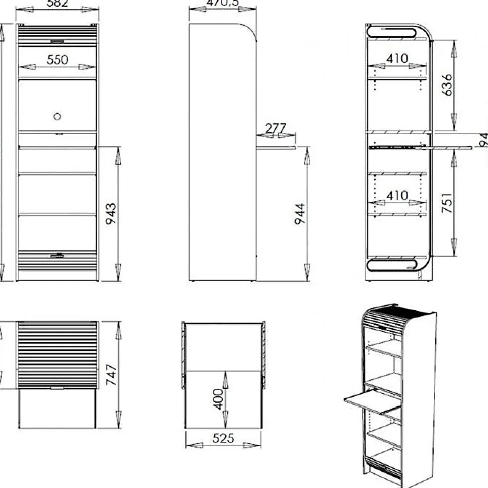 Meuble de Cuisine Micro-onde Chêne et Noir 6 Niches L 58,2 H 180,7 P 47 cm - L 58.2 x l 47 x H 180.7 cm