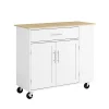 Meuble de Cuisine Mobile avec Plan de Travail et Tiroirs - Desserte à Roulettes Blanche