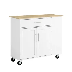 Meuble de Cuisine Mobile avec Plan de Travail et Tiroirs - Desserte à Roulettes Blanche