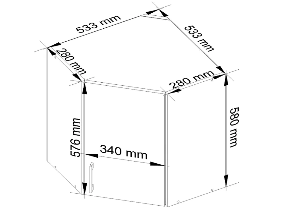 Meuble de cuisine suspendue d'angle : 1 porte, 2 étagères, blanc / Chêne Sonoma, 60 x 58 x 30,5 cm